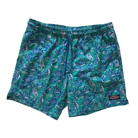 Vineyard Vines Swim Shorts Mens Size Large Blue / Green Tropical Excellent Trunk - Picture 1 of 13